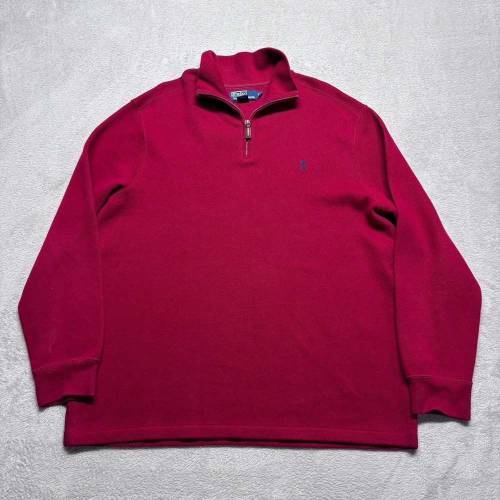 Polo Ralph Lauren Mens XL Red Quarter Zip Pullover Sweater Cotton Pony Logo - Picture 2 of 6